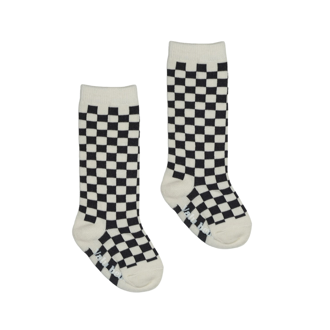 High Checked Baby Socks Black