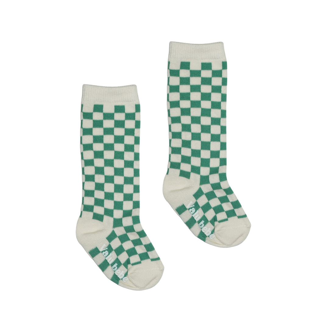 High Checked Baby Socks Green