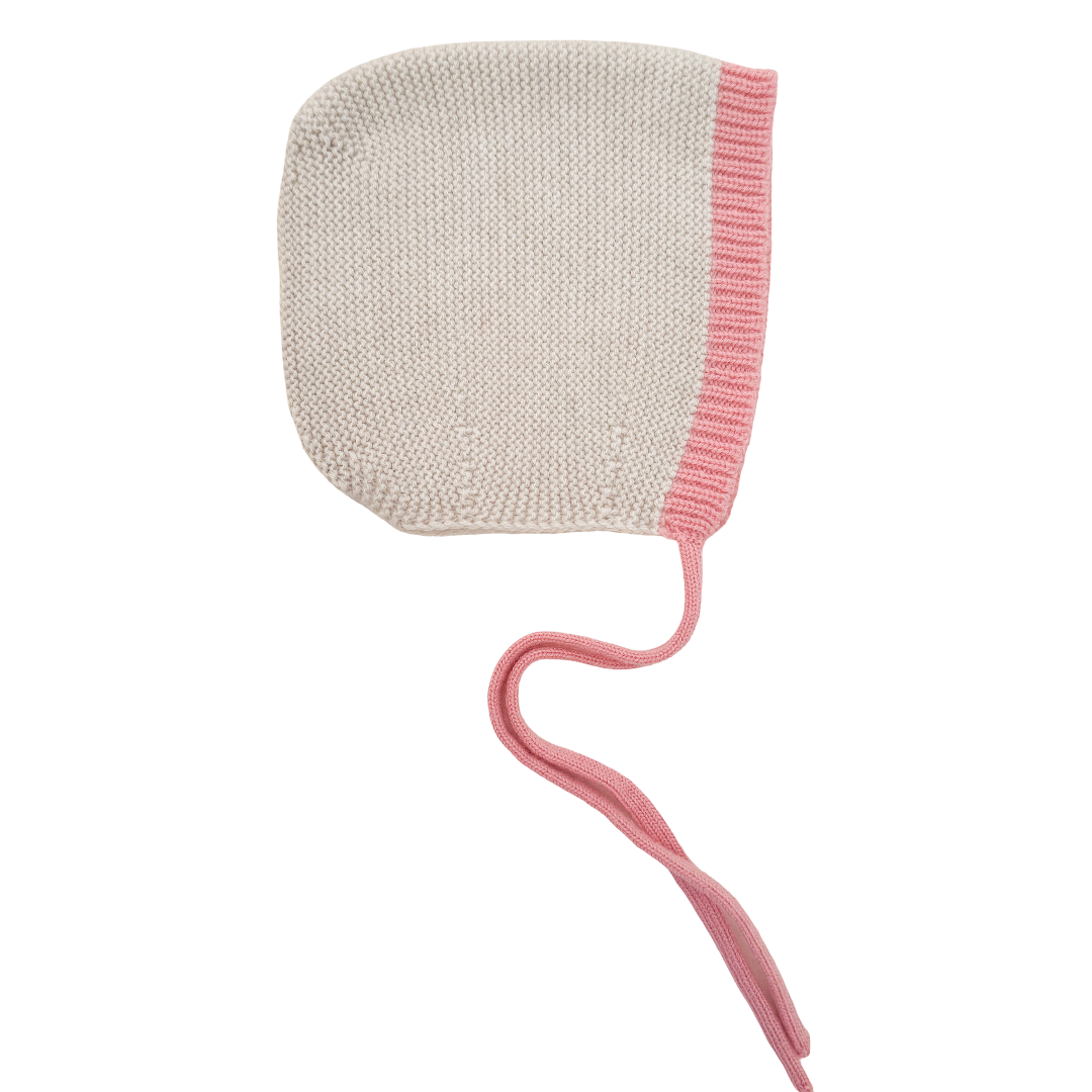 Twinkle Princess Bonnet ホワイトピンク　ボンネット Hvid Newborn Bonnet Cream - Bubblegum - Wool Baby Bonnet Hvid – La
