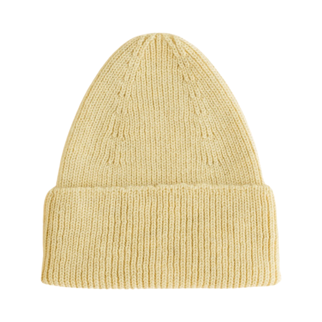 Hvid Fonzie Kids Beanie Light Yellow - Merino Wool Beanie Hvid