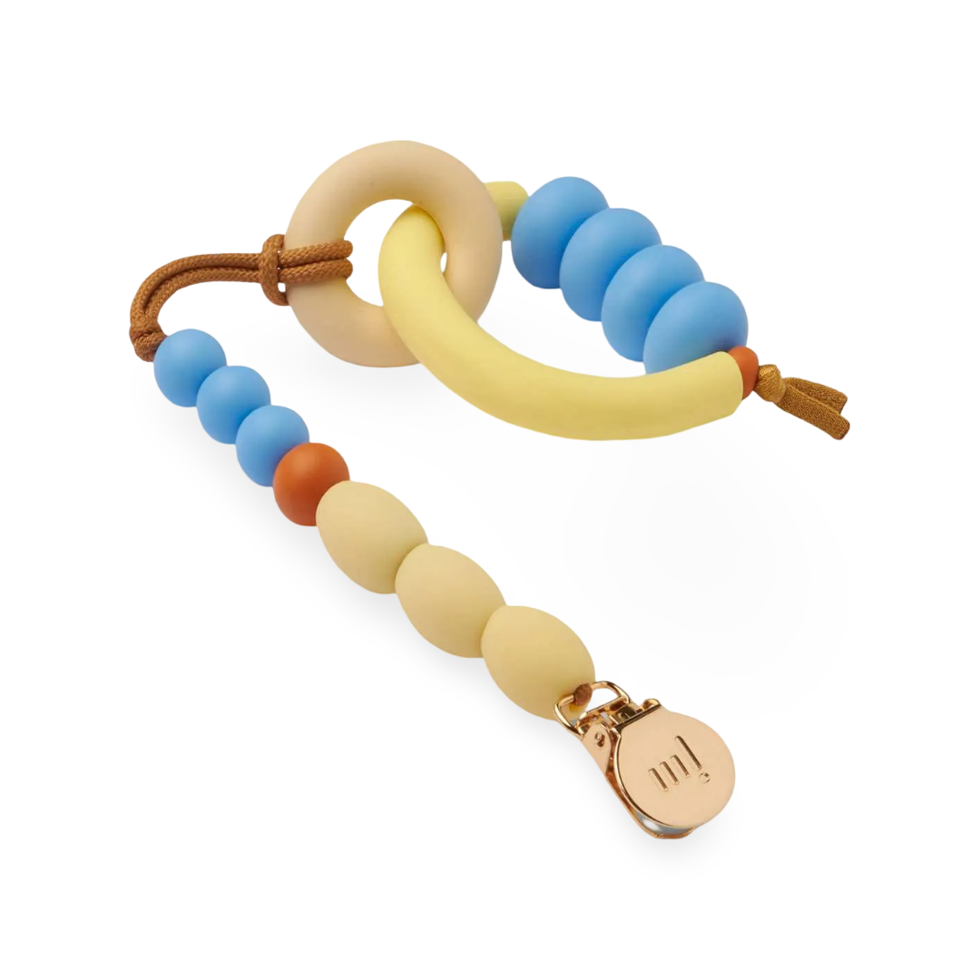 January Moon Bluebell Arch Teether + Pacifier Clip Set