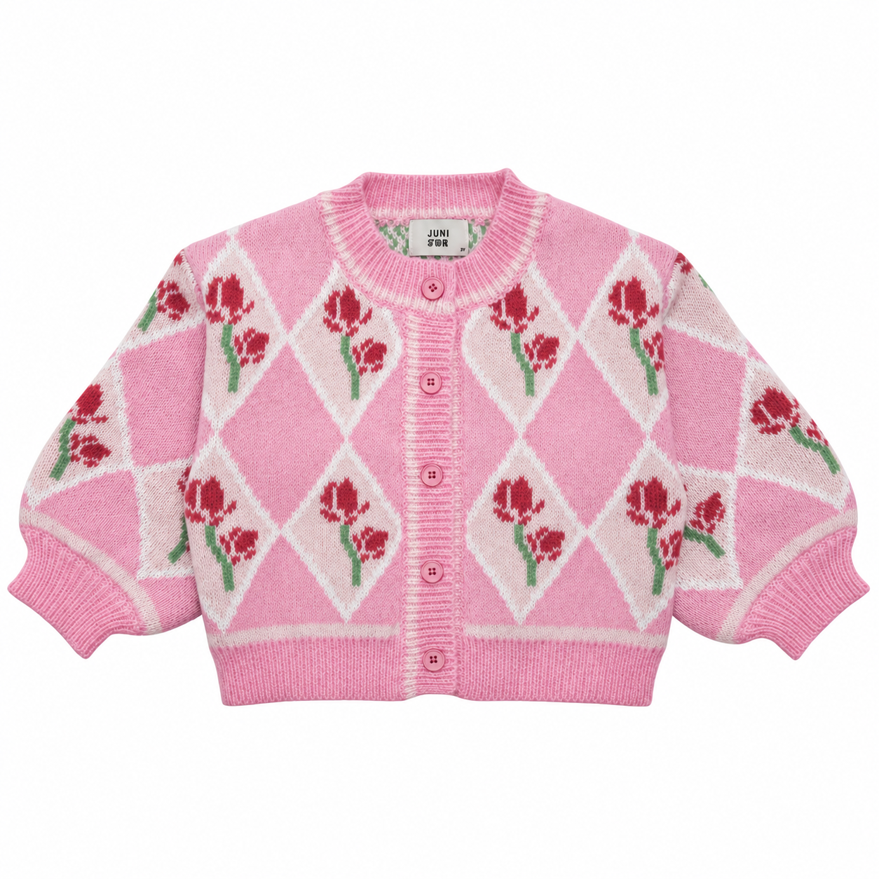 Juni Rosie Cardigan – Pink Floral Knit – La Gentile Store