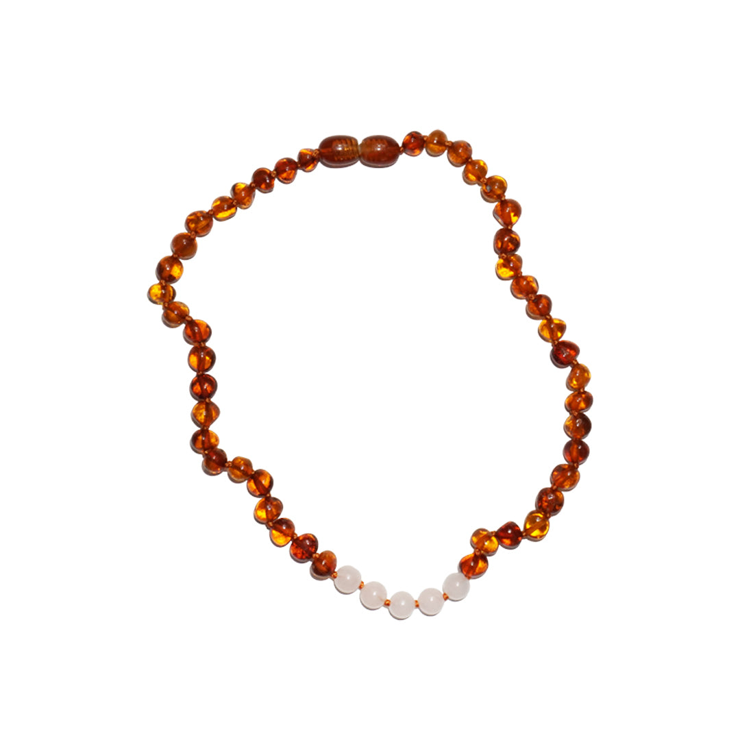 Summer & Storm Rose Quartz & Amber Necklace - Baby Amber Necklace