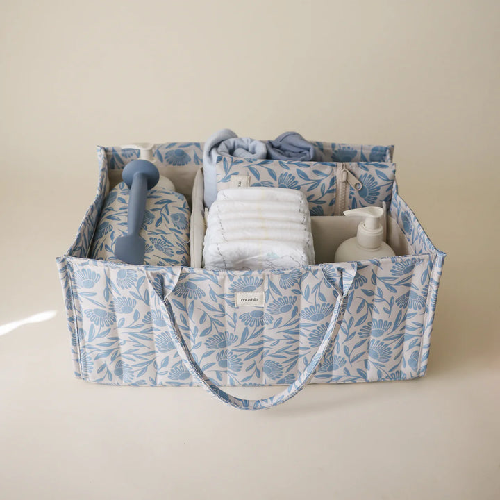 Mushie Diaper Caddy Blue Flowers