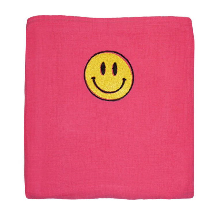 Atelier Pomme Giant Muslin Swaddle Bubblegum Smiley - La Gentile Store