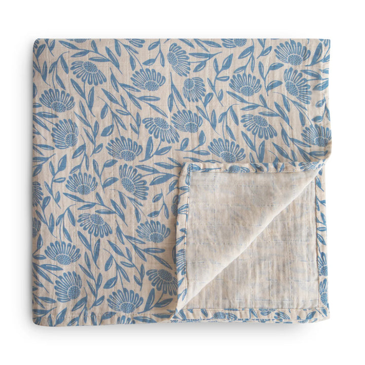 Mushie Muslin Swaddle Blue Flowers