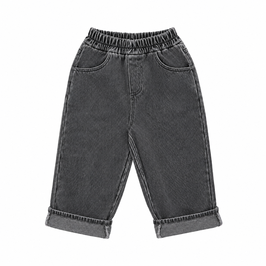 Rib Baggy Denim Jeans Washed Black