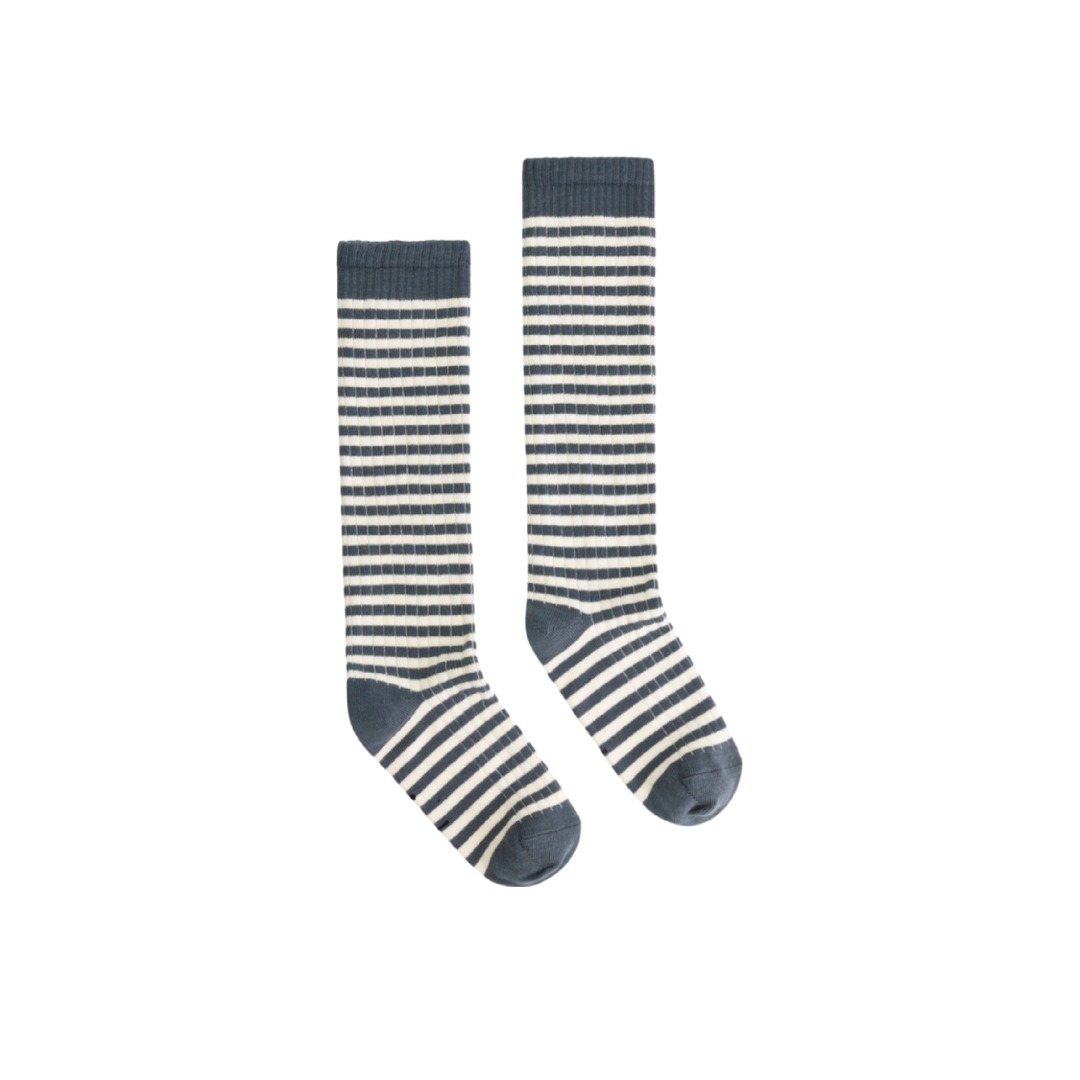 Gray Label Long Ribbed Socks Blue Grey - Cream