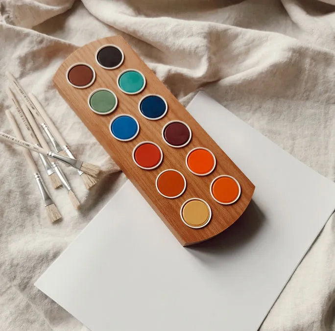 Grennn Wooden Watercolor Holder incl. 12 Colors