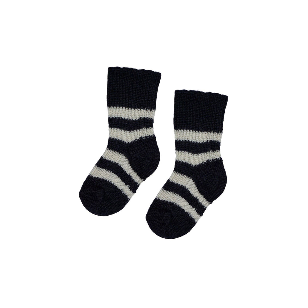 Hirsch Natur Striped Wool Baby Socks Cream - Navy - La Gentile Store
