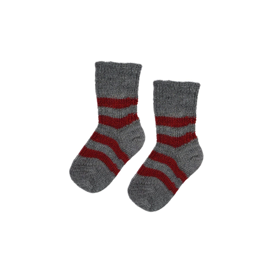 Hirsch Natur Striped Wool Baby Socks Red - Grey - La Gentile Store