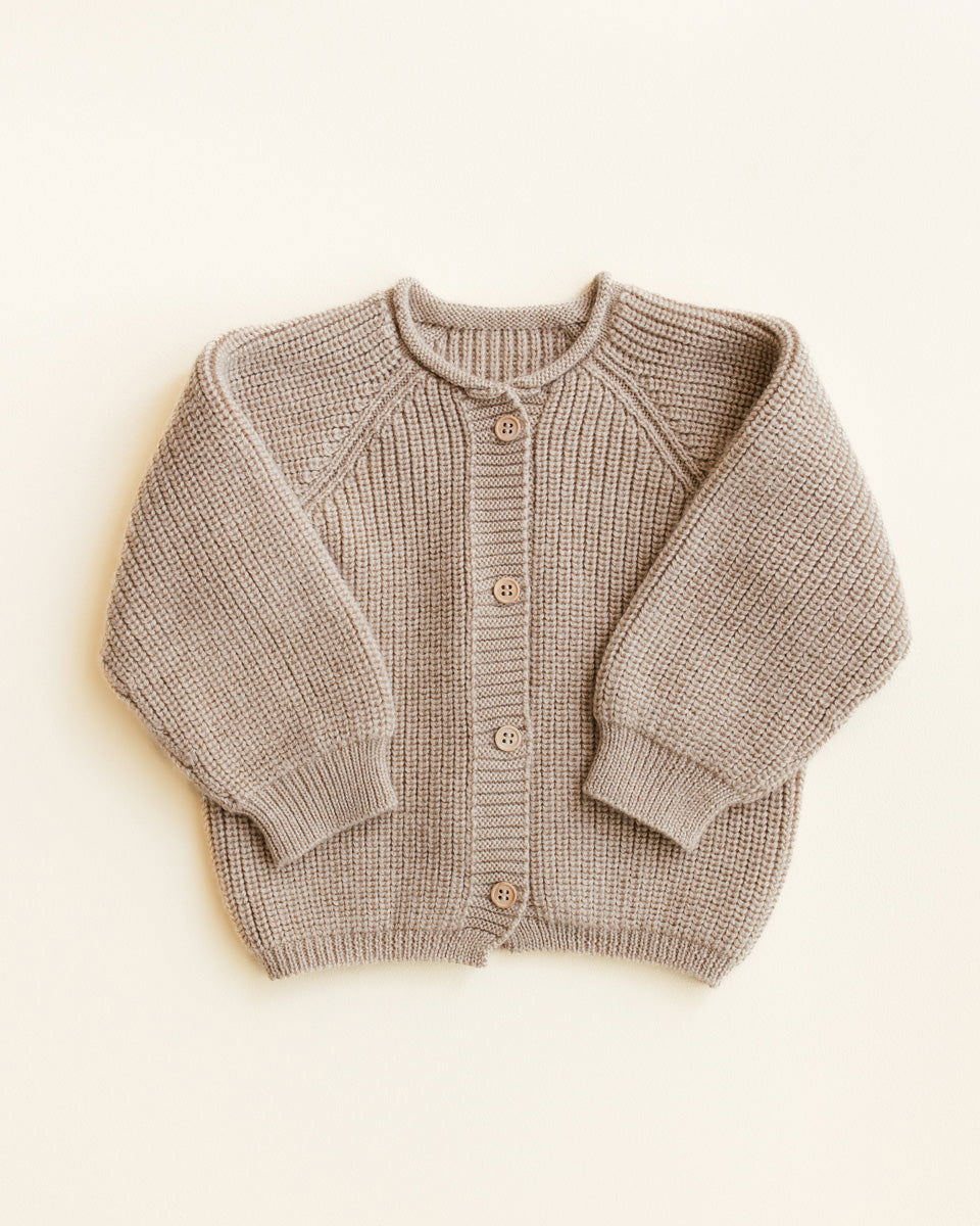 Hvid Cardigan Inga Sand - Wool Baby Cardigan Hvid Sand – La
