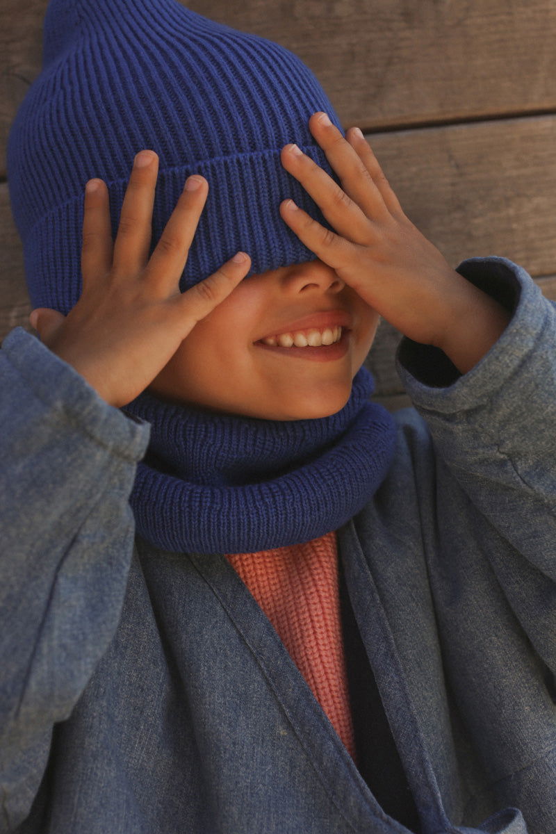 Hvid Fonzie Kids Beanie Cobalt Blue - La Gentile Store