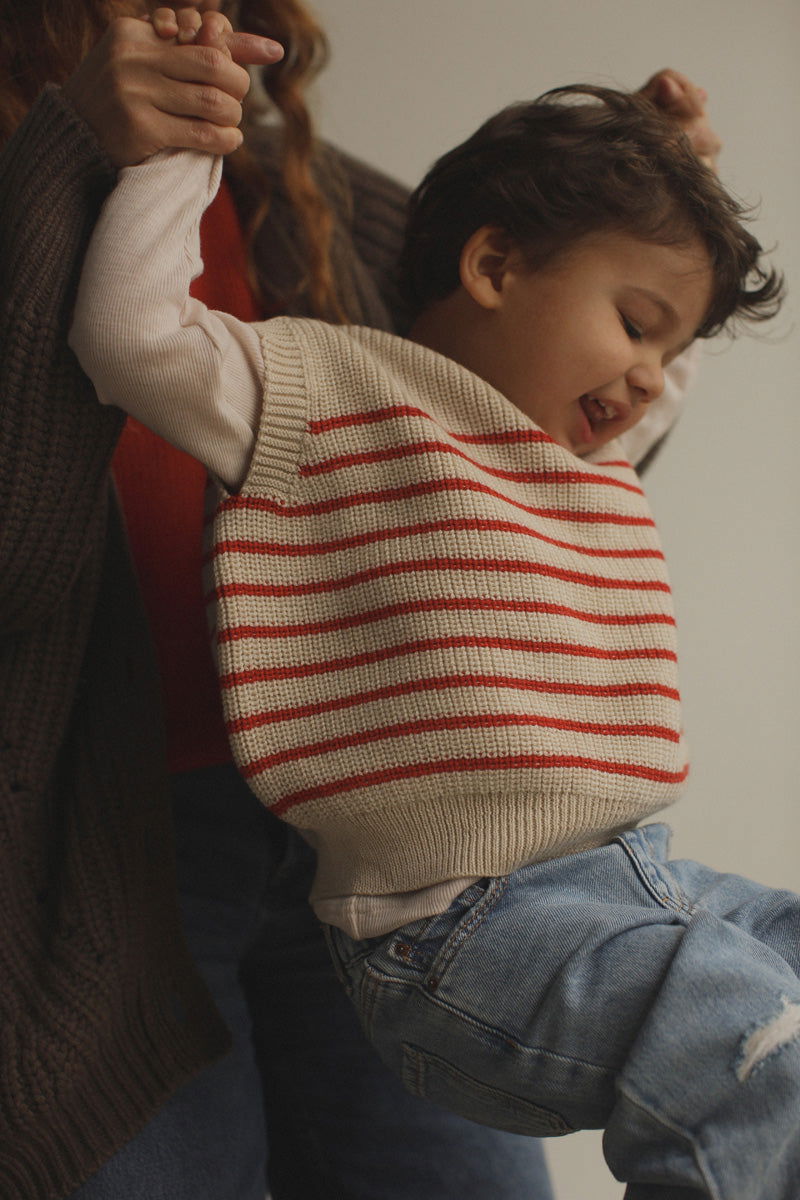 Hvid Vest Harvey Kids Cream - Red - La Gentile Store