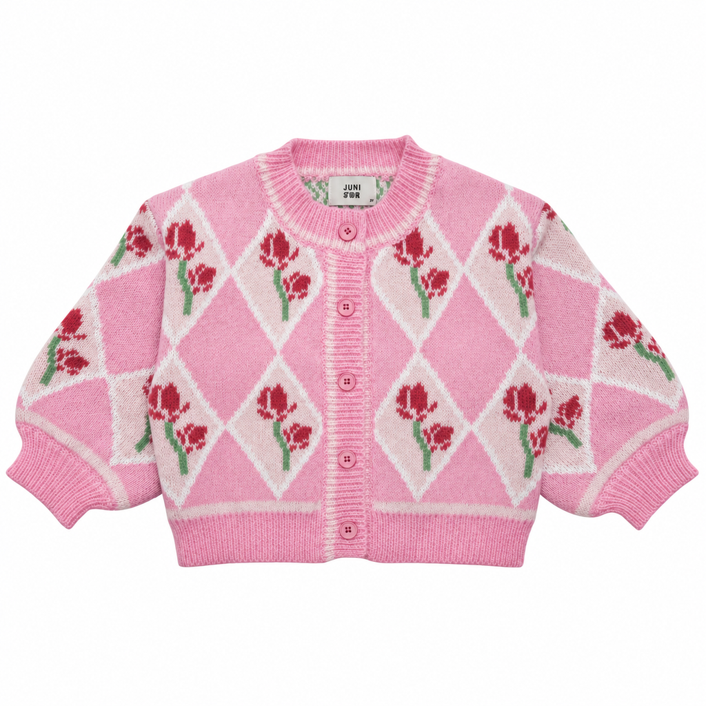 Juni Rosie Cardigan – Pink Floral Knit – La Gentile Store