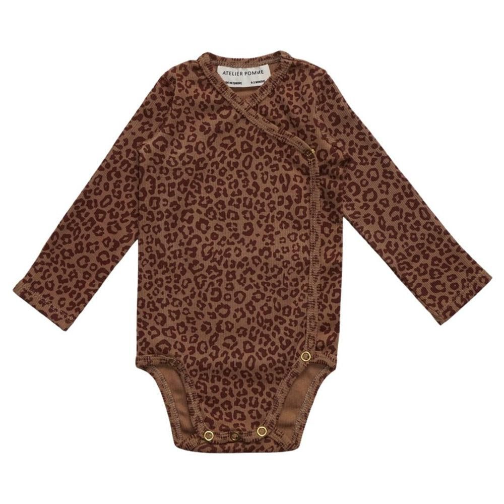 Leopard Print Wrap-Around Romper Brown - La Gentile Store