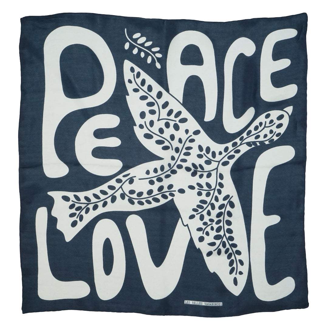 Silk Bandana Peace & Love Navy