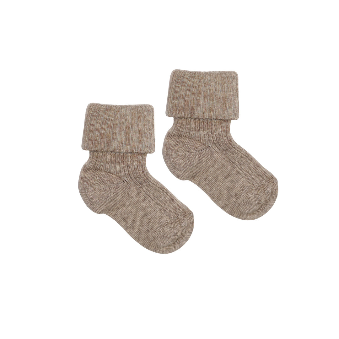 Baby Socks Rib Cotton Light Brown Melange