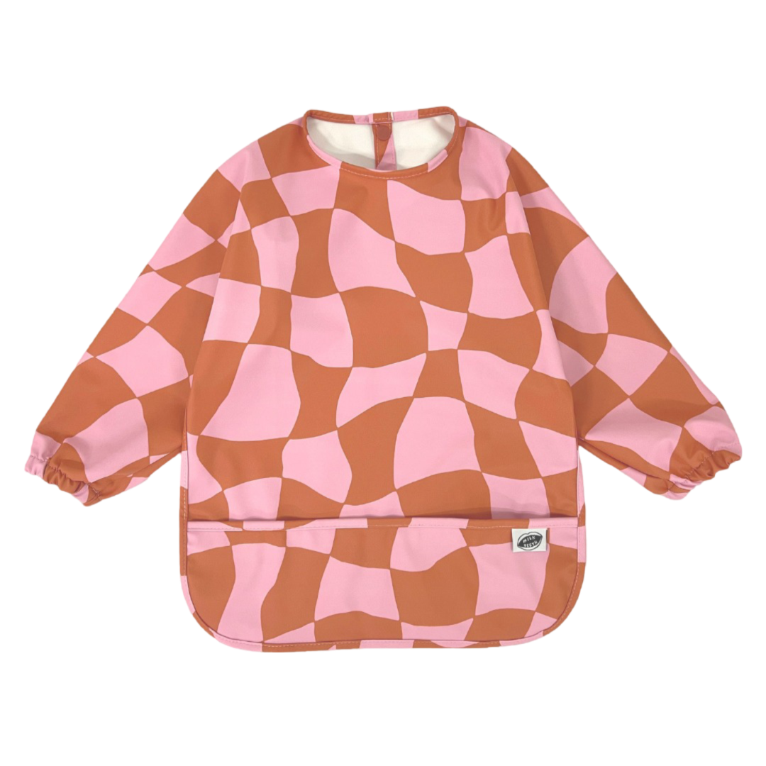 Milk Teeth Long-sleeve Bib Pink Checkers - La Gentile Store