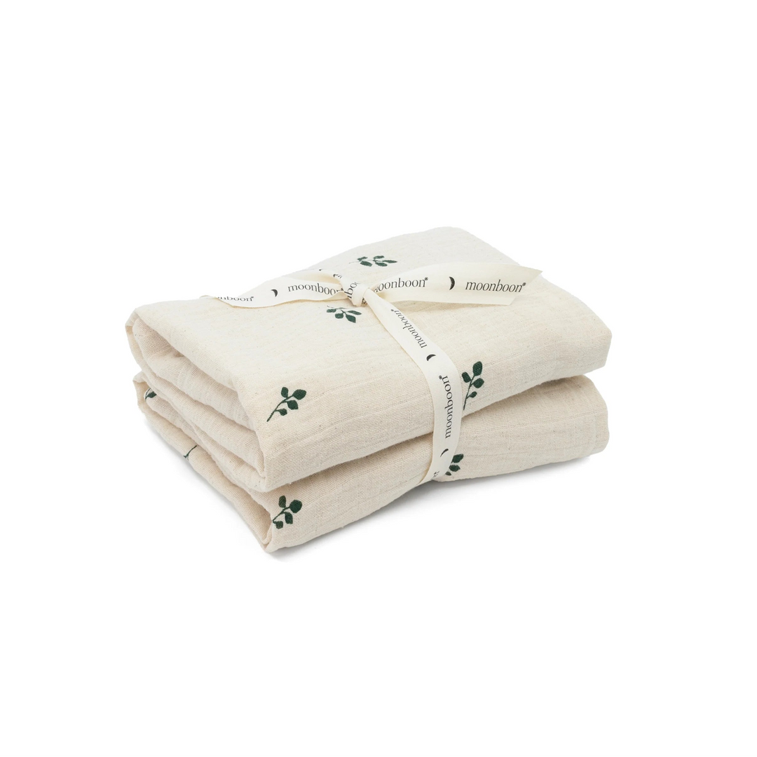 Organic Cotton Muslin Cloths with Leafs - 2 Pack