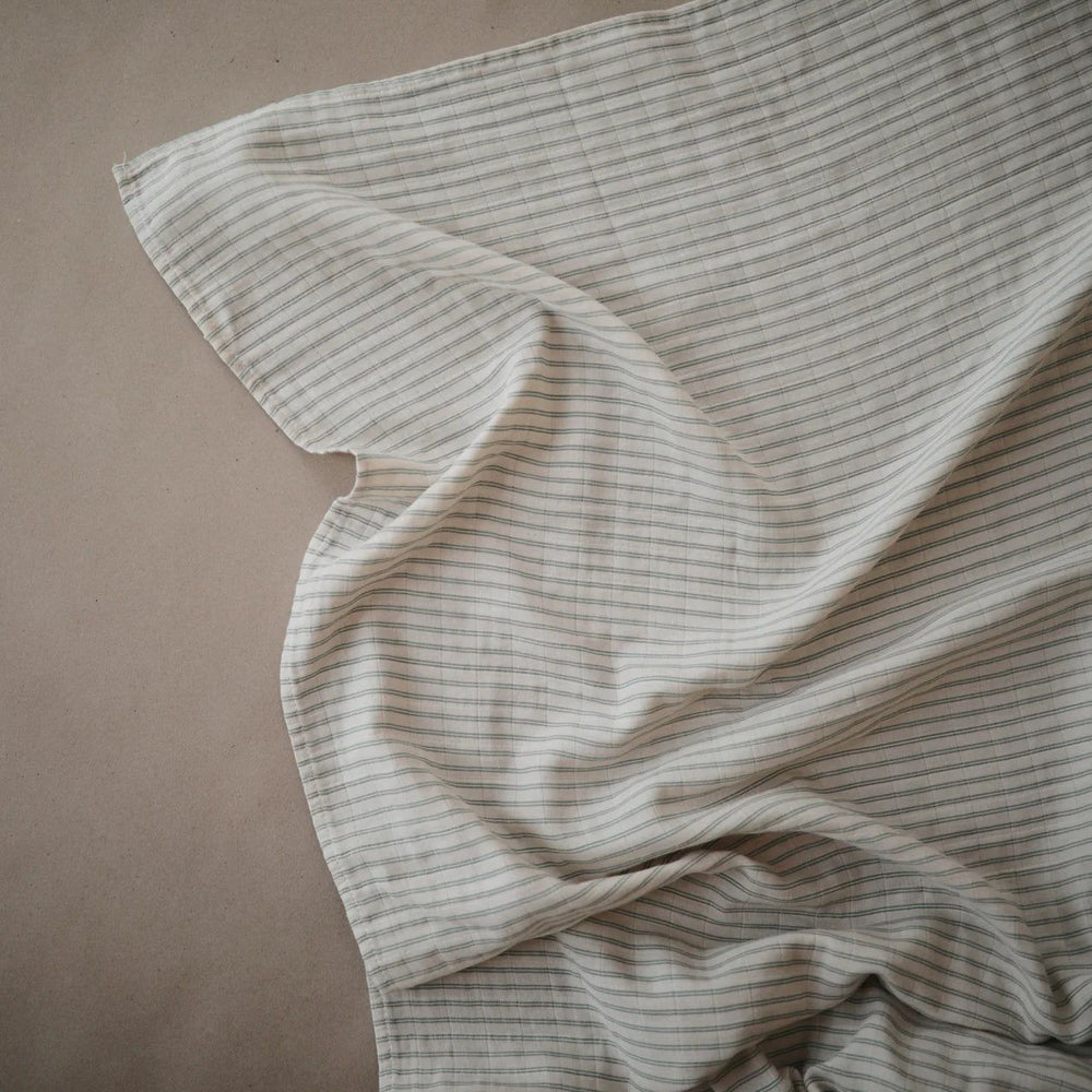 Mushie Muslin Swaddle Sage Stripe - La Gentile Store