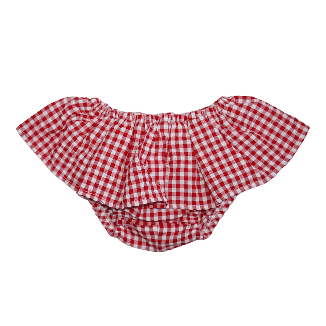 Pequeno Tocon Gingham Frill Bloomers Red