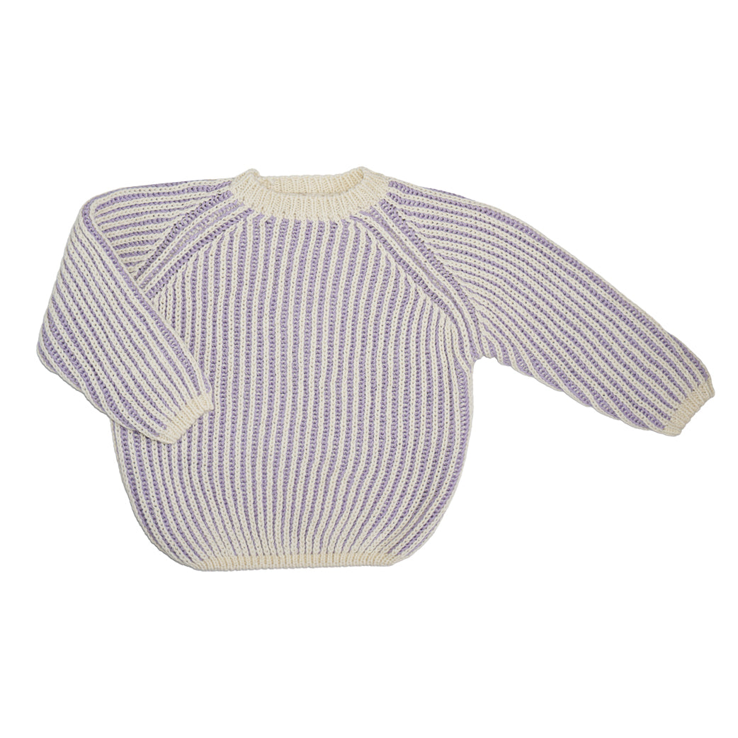 Pequeno Tocon Knitted Baby Jumper Lilac - Cream Stripe