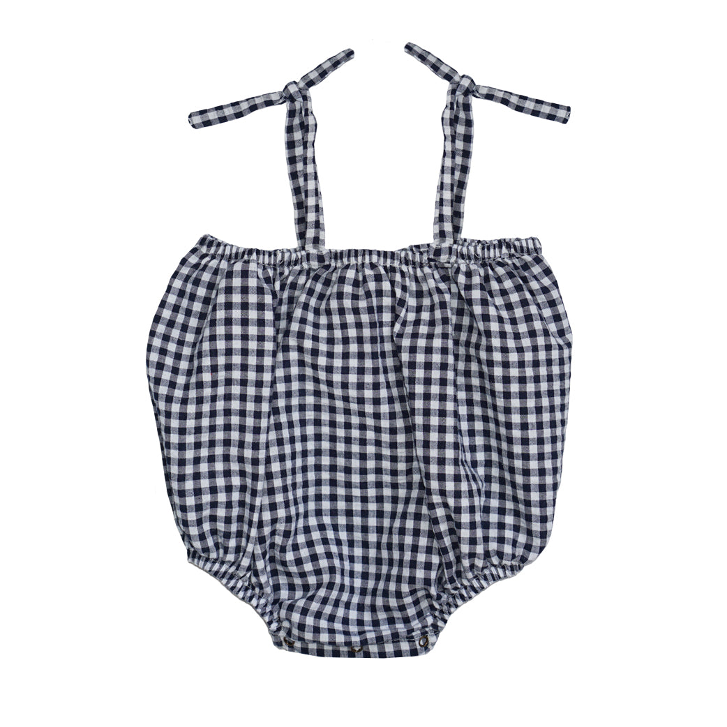 Pequeno Tocon Gingham Romper Marine