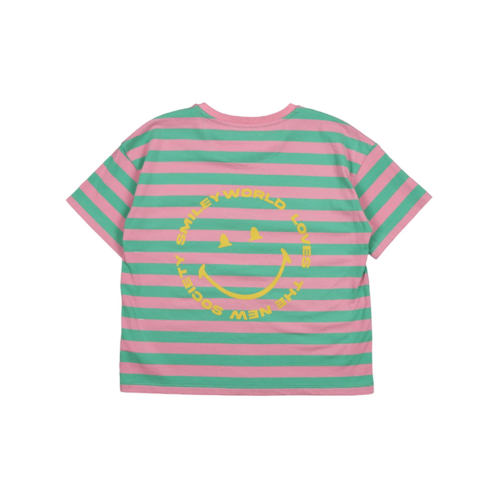 The New Society Smiley T-Shirt Hibiscus Stripe