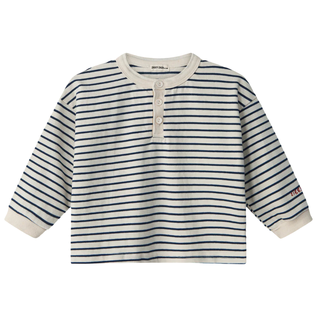 Ziggy Zaza Seaside Long Sleeve Henley Marine Stripe