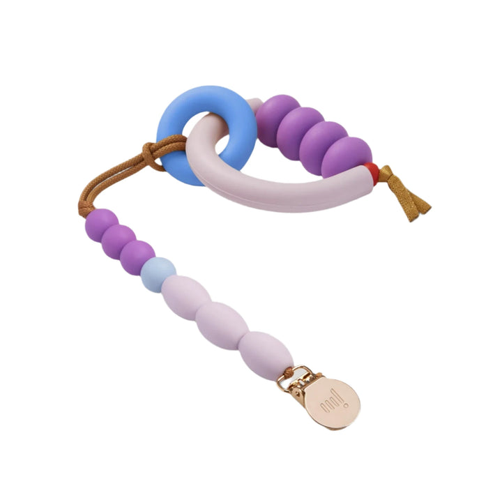 January Moon Plum Arch Teether + Pacifier Clip Set