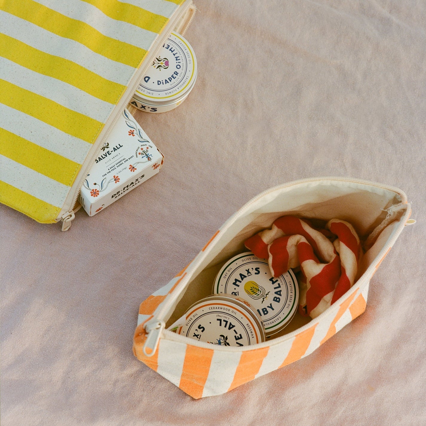 Dr Max's Organic Cotton Zipper Pouch Orange - Striped Diaper Bag